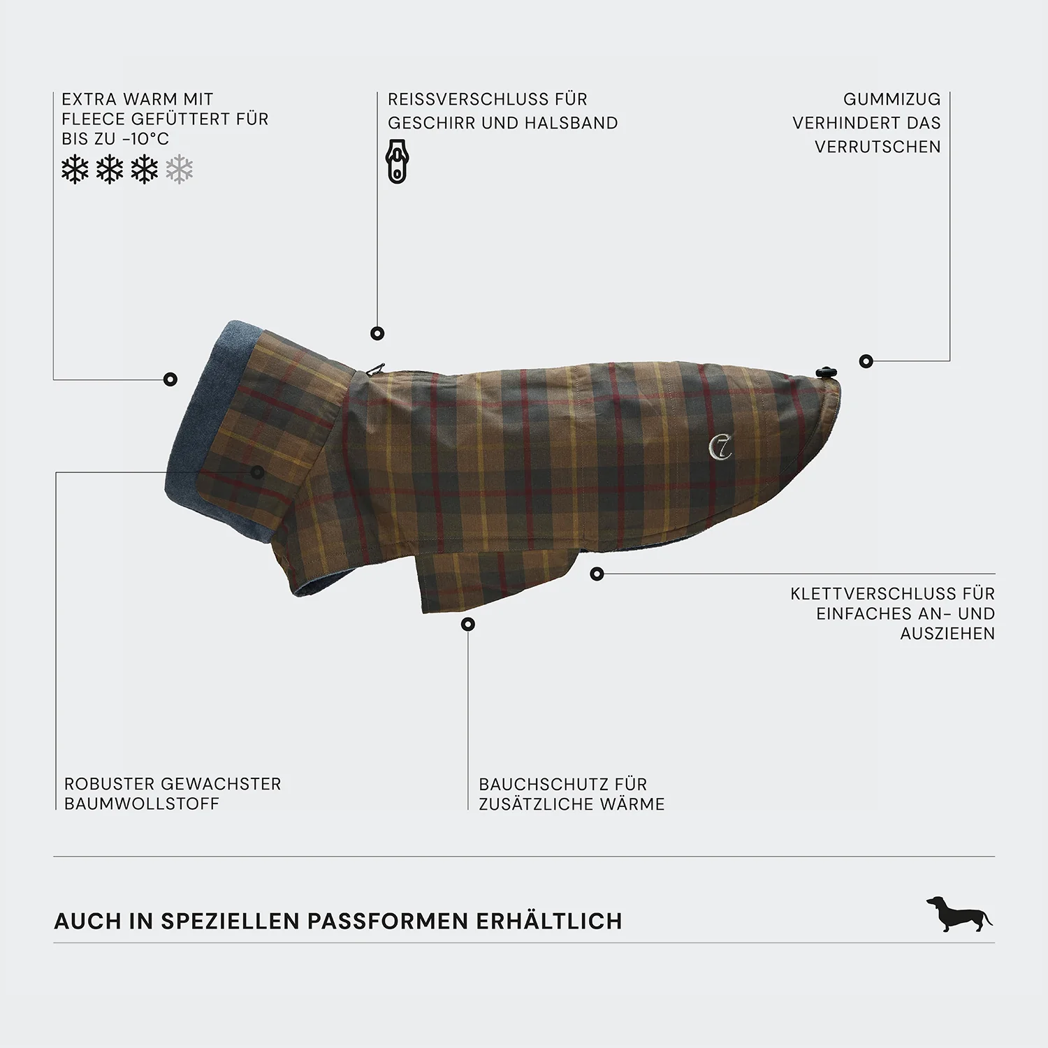 Hundemantel Dackel Brooklyn Waxed Tartan - Image 3